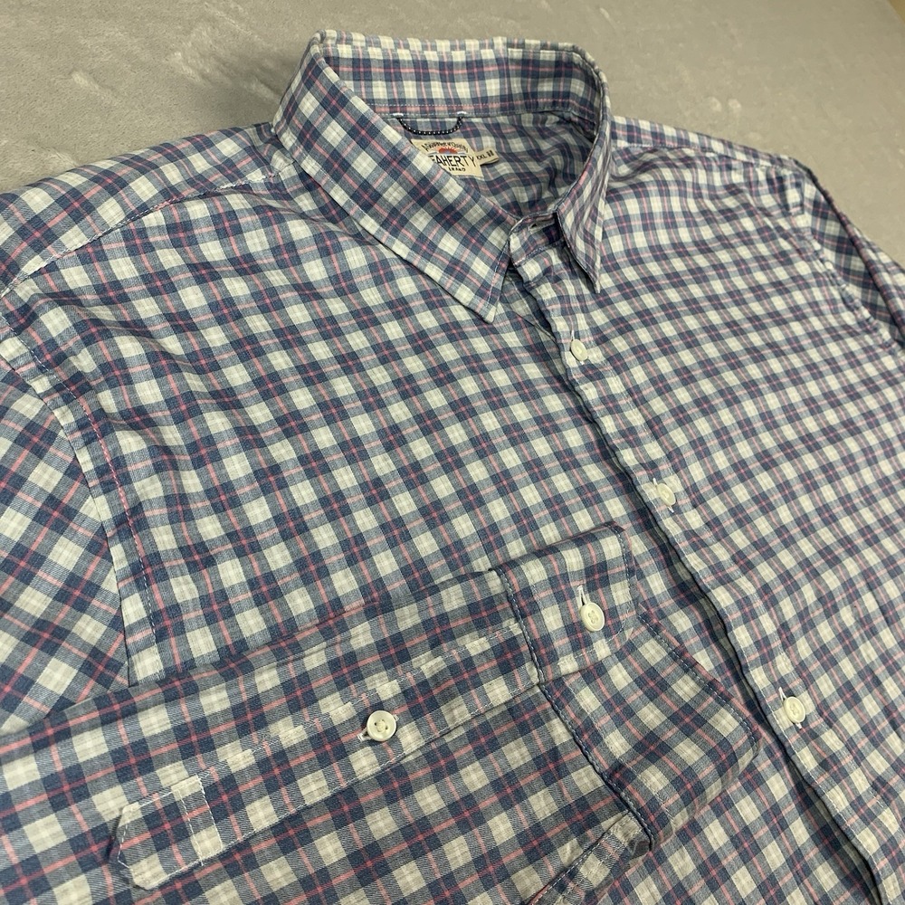 Faherty The Movement Shirt 2XL Blue Plaid Long Sleeve Button Down Performance